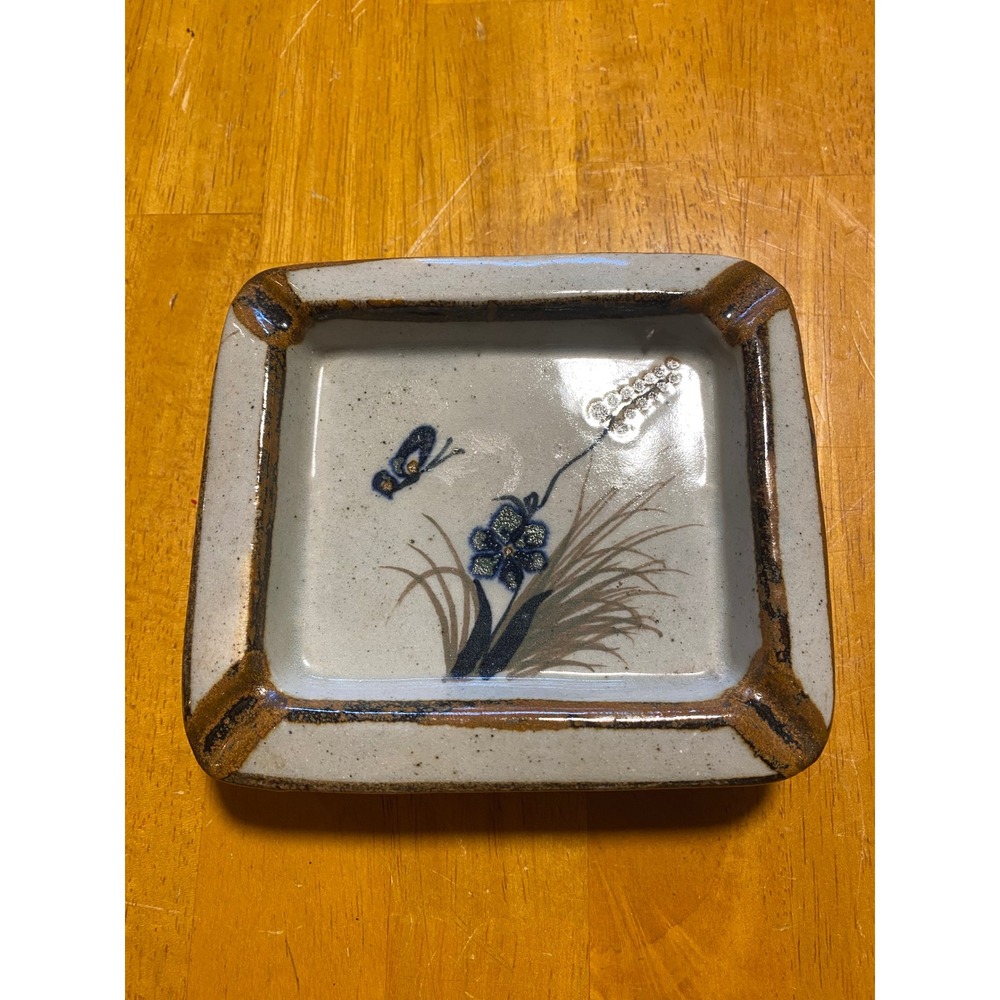 Xochiquetzal Mexico Ashtray Vintage Ceramic Butterfly Flower Trinket Dish Brown